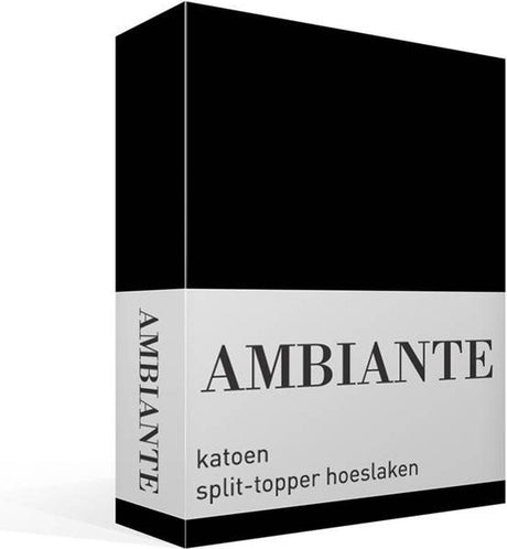Ambiante cotton uni split-topper hoeslaken - extra breed - black