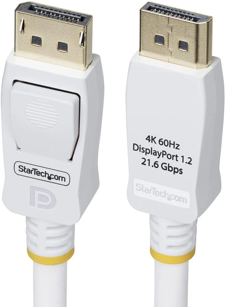 Kabel Startech 1,8 m Vesa Displayport 1.2, biały, 4k 60 Hz, zamykane złącza Dp, kabel dp 1.2