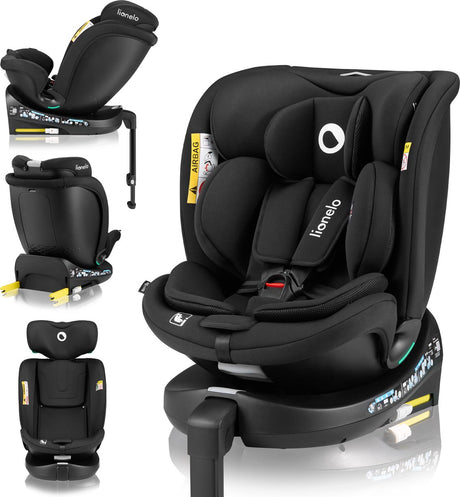 Fotelik samochodowy Lionelo granatowy i-size 40–150 cm – obrót o 360° – easyturn – noga stabilizująca isofix – do tyłu do 105 cm – regulowane oparcie – wentylacja dri-seat – homologacja R129 – grupa 0 1 2 3 – komfort bezpieczeństwa