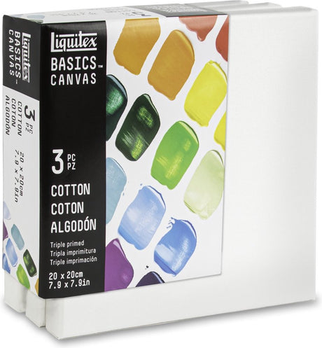 Zestaw podstawowych płócien Liquitex 471020020 3x 20×20 cm – płótno 100% bawełniane, ok. 280 g m², trzykrotnie gruntowany, pod farbę akrylową olejną