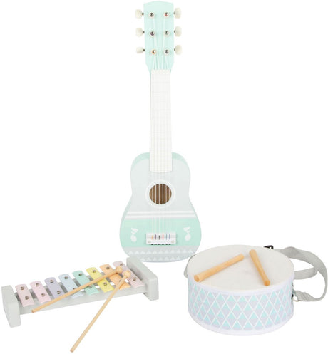 Mała stopa - drewniany zestaw instrumentów muzycznych pastelowy, 7 sztuk,