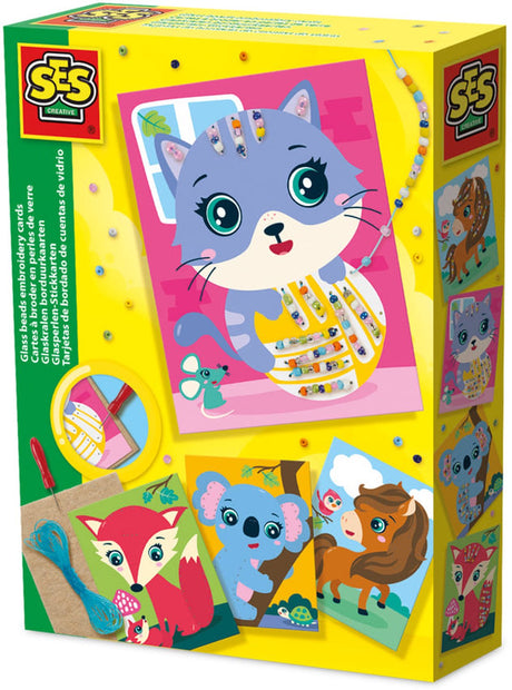 Ses Creative - karty do haftowania szklanych koralików - zestaw do kreatywnego rękodzieła od 5 lat - zawierający koraliki, karty do haftu i materiały do szycia