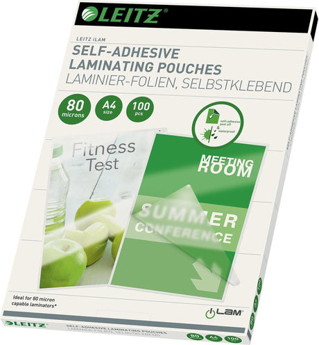Leitz - folie do laminowania - a4 - samoprzylepne - 80 mikronów - 100 sztuk