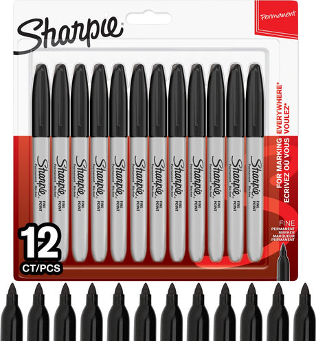 Markery permanentne Sharpie | słuszna uwaga | czarny atrament | 12 sztuk