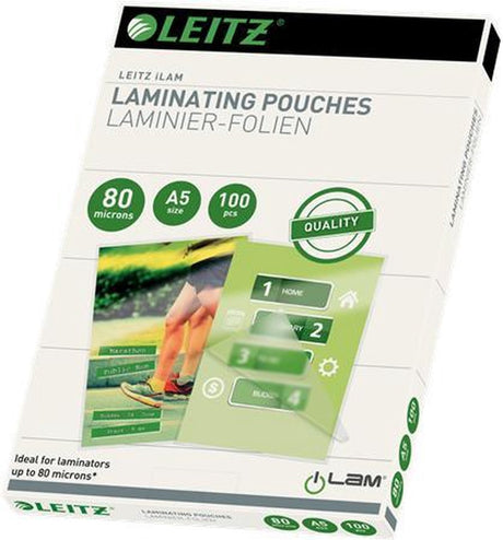 Folie do laminacji Leitz do laminacji na gorąco - do dokumentów A5 - 2x80 EVA (octan etylowinylu) - 80 mikronów - 100 sztuk