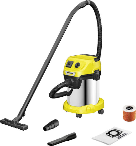 Kärcher wd 3 p s v-17 4 20 odkurzacz na sucho i mokro - 1000 w - pojemnik ze stali nierdzewnej 17 litrów - zintegrowane narzędzia do podłączenia gniazdka - filtr kasetowy