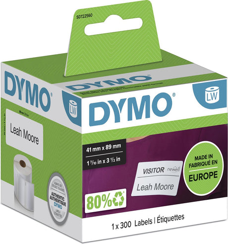 Oryginalne etykiety firmowe Dymo z małymi identyfikatorami | 41 mm x 89 mm | samoprzylepny | rolka 300 sztuk łatwych do usunięcia etykiet | do drukarek etykiet | wyprodukowano w Europie
