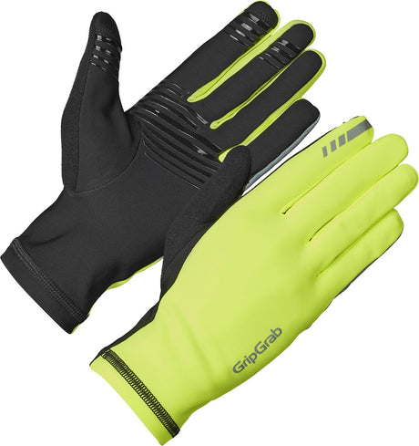 Gripgrab - ocieplacz 2 hi-vis wiosenne jesienne rękawiczki rowerowe z długim palcem termo bez wyściółki - żółte hi-vis - unisex - rozmiar xxl