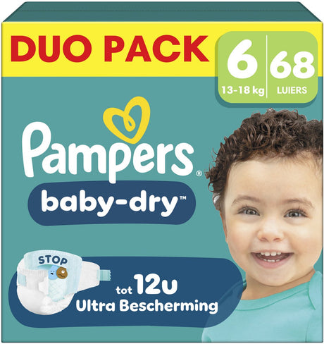 Pampers baby-dry rozmiar 6 - 68 pieluszek - 13kg-18kg - nawet w 100% szczelna i komfortowa noc