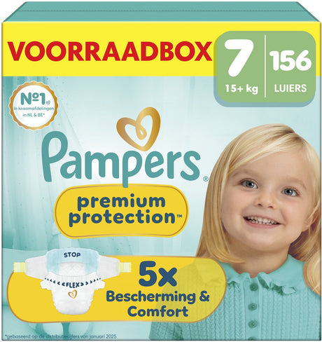 Pampers Premium Protection rozmiar 7 - 156 pieluszek - 15kg+ - pojemnik do przechowywania