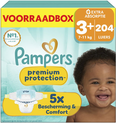 Pampers Premium Protection rozmiar 3+ - 204 pieluszki - 7kg-11kg - pudełko do przechowywania