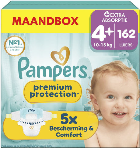 Pampers Premium Protection rozmiar 4+ - 162 pieluszki - 10kg-15kg - opakowanie miesięczne