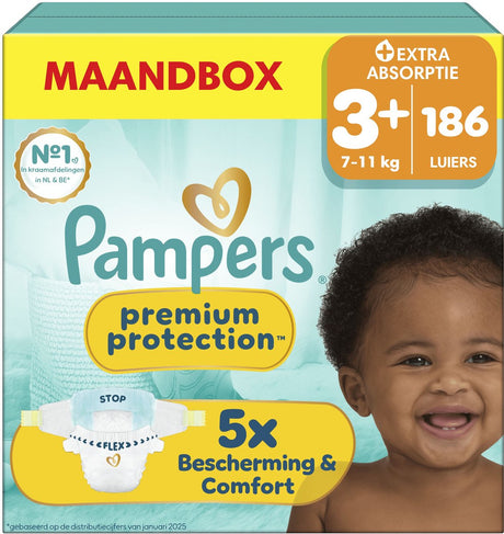 Pampers Premium Protection rozmiar 3+ - 186 pieluszek - 7kg-11kg - opakowanie miesięczne