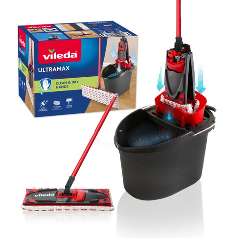 Kompletny zestaw Vileda ultramax - płaski mop z mikrofibry + wiadro z prasą