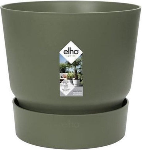 Elho Greenville round 47 - duża doniczka zewnętrzna ze zbiornikiem na wodę - 100% plastiku pochodzącego z recyklingu - ø 47 x h 44 cm - zielony liść