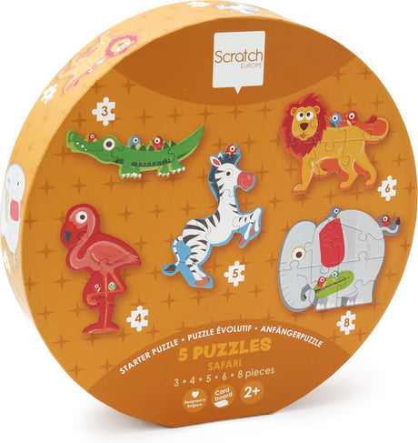 Układanka Scratch dla początkujących - safari - ok. 10-18 cm - z 5 puzzlami - 2 lata