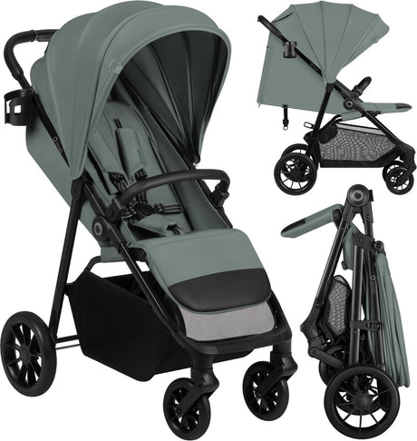 Wózek spacerowy Lionelo Emerald Buggy - wygodna pozycja leżąca 91 cm - lekki, składany jedną ręką - odpowiedni dla dzieci od 6 miesięcy do 4 lat - Budka XXL UPF50+ - Łożyskowane koła EVA z amortyzacją - w zestawie uchwyt na kubek