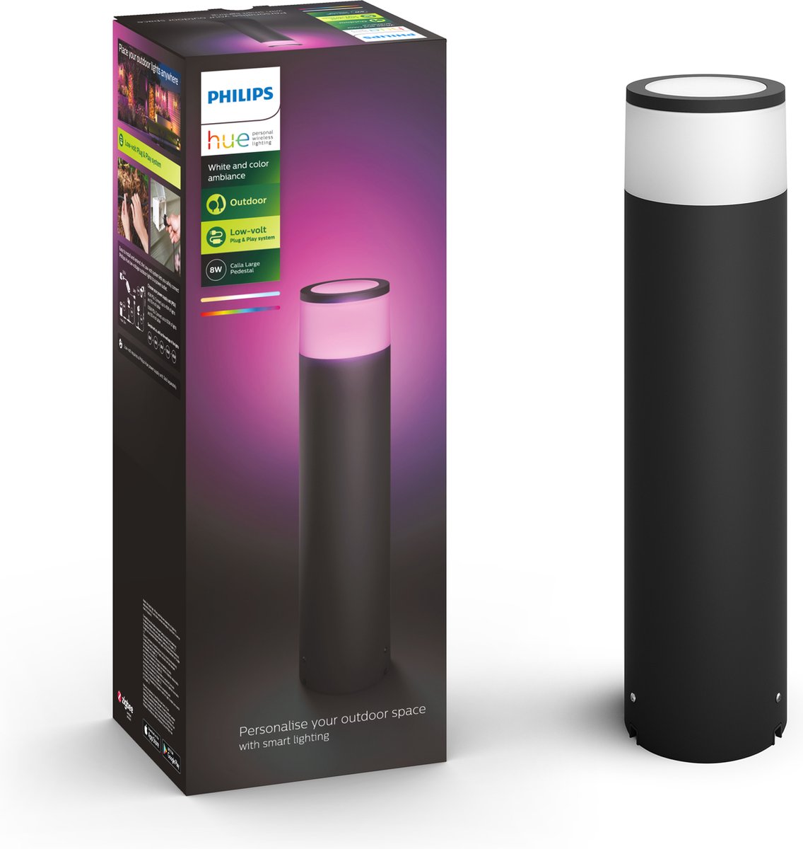 Philips hue calla sokkellamp - wit en gekleurd licht - zwart - hoog - laagspanning - uitbreiding