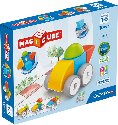 Klocki Geomag magicube samochody pochodzące z recyklingu - klocki magnetyczne - 10 sztuk - od 1 roku