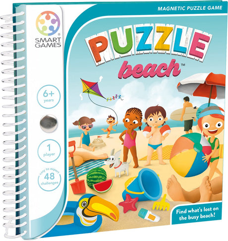 Smartgames puzzle beach - magnetyczna gra logiczna - 48 edukacyjnych wyzwań plażowych - kompaktowa gra podróżnicza gra solo - od 6 lat