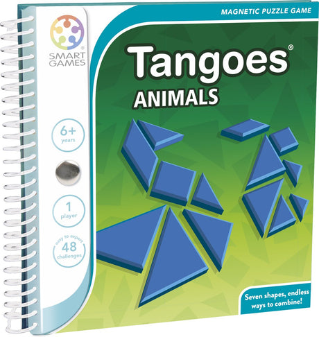 Zwierzęta tango Smartgames - magnetyczna gra logiczna z tangramem - 48 trudnych zadań - kompaktowa gra podróżnicza, łamigłówka solo - od 6 lat