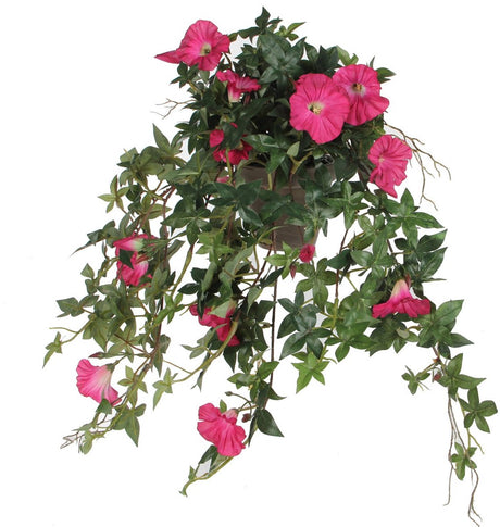 Ozdoby mikowe petunia sztuczna roślina wisząca w doniczce stan - dł. 25 x szer. 45 x wys. 50 cm - ciemnoróżowy