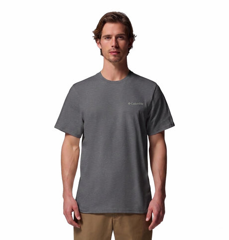Męska koszula outdoorowa Columbia csc™ outdoor back Graphic tee – miejski szary wrzos, słoneczny krajobraz