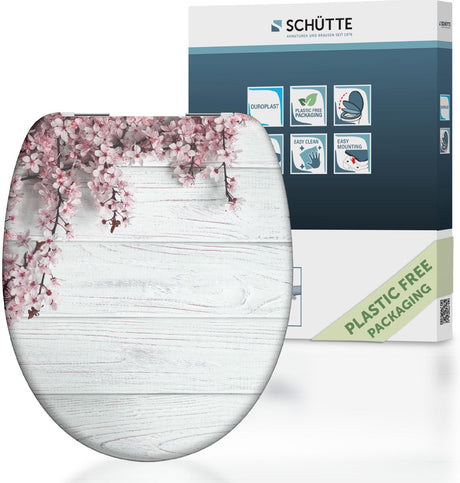 Deska sedesowa Schütte 82197 kwiaty drewno - duroplast - cichy domyk - chromowane zawiasy - dekor - druk jednostronny