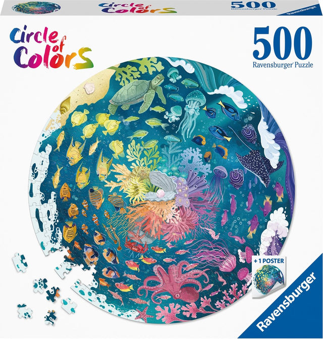 Okrągłe puzzle Ravensburger z kolorami oceanu i łodzi podwodnej - układanka - 500 elementów