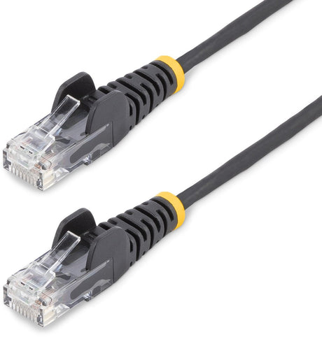 Startech .com 15m dunne cat6 ethernet kabel, zwart, snagless, 100w poe, utp, lszh, 28awg pure koperdraad, slim rj45 netwerk patchkabel met trekontlasting, fluke getest