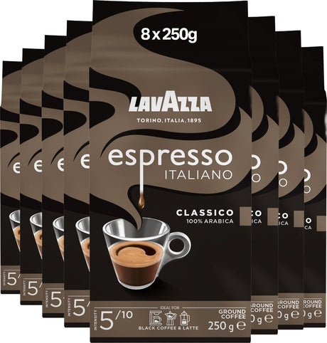 Lavazza espresso italiano classico kawa filtrowana - kawa mielona - mieszanka ziaren arabiki Robusta - intensywność 5 10 - 8 x 250 gramów