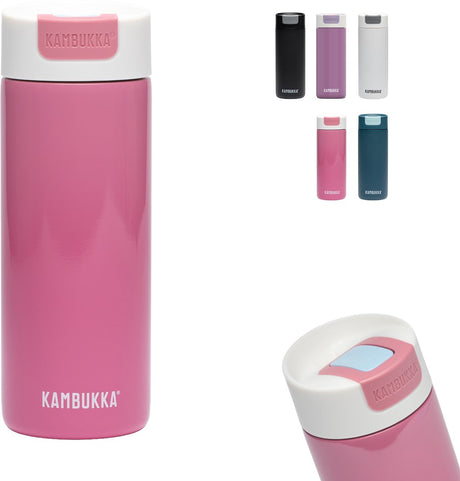 Kubek termosowy Kambukka Olympus 500 ml - filiżanka kawy na wynos - łatwa do czyszczenia - szczelny kubek do kawy ze stali nierdzewnej - filiżanka do herbaty - kubek podróżny - makaronik różowy