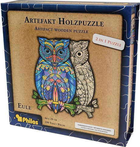 Drewniane puzzle Philos ze zwierzętami 2 w 1 sowa, 199 elementów.
