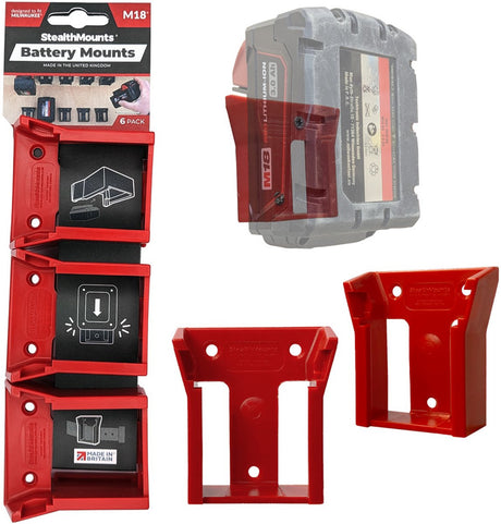 Stealth montuje uchwyty na baterie do milwaukee m18 18v | czerwony | 6 sztuk - bm-mw18-red-6