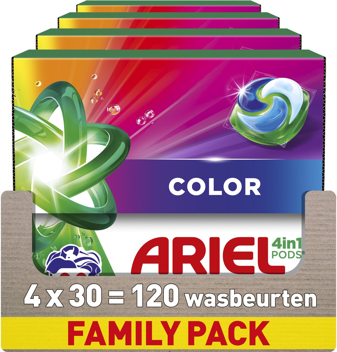 Kolorowe kapsułki z detergentem Ariel 4w1 - 4 x 30 prań