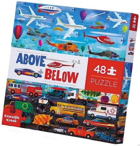 Puzzle z krokodylem potoku powyżej poniżej rzeczy, które pasują - 48 elementów