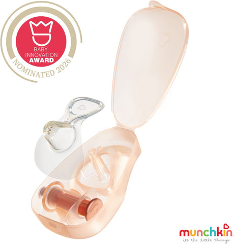 Zestaw startowy silikonowych osłonek na brodawkę Munchkin Flow - widoczny wypływ mleka podczas karmienia piersią - w zestawie pudełko do sterylizacji - 20 mm
