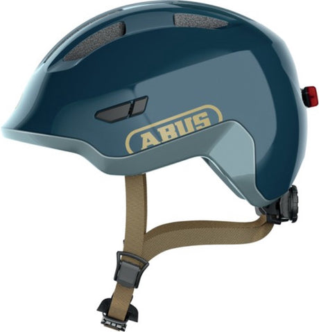 Kask dziecięcy Abus Smiley 3.0 ace LED - kask rowerowy ze światłem - głębokie miejsce na warkocz - dla dziewcząt i chłopców - błyszczący niebieski, rozmiar m