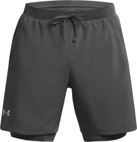 Under Armour ua launch 7'' spodenki 2 w 1-szare męskie spodnie sportowe - Castlerock - Castlerock - odblaskowe