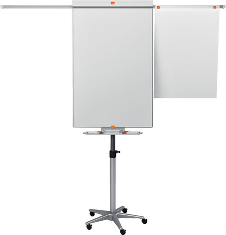 Mobilny flipchart Nobo Impress Pro Steel - z wysuwanymi ramionami i kółkami - zawiera marker - biały