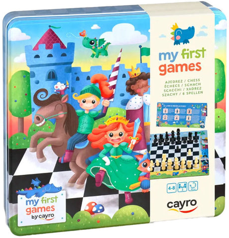 Geronimo gry cayro moje pierwsze szachy - zestaw szachowy dla dzieci w metalowym pudełku - szachownica neoprenowa 32x32 cm - 2 graczy - czas gry 20-30 minut - wiek 6-12 lat - edukacyjna strategiczna gra planszowa dla dzieci