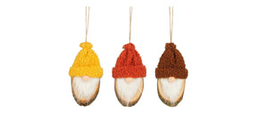 Ornament gnoom rood geel bruin 3 assorti - l16xb7xh3cm
