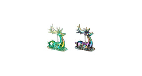 Ornament hert groen blauw 2 assorti - l7,5xb2,5xh9cm