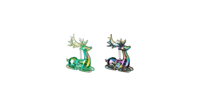 Ornament hert groen blauw 2 assorti - l7,5xb2,5xh9cm