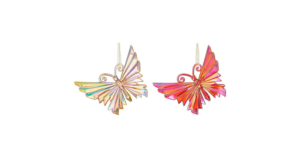 Ornament vlinder rood goud 2 assorti - l14xb1xh11,5cm
