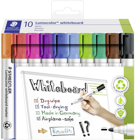 Staedtler - lumocolor - marker do tablic suchościeralnych - zestaw kartonowy z 10 kolorami