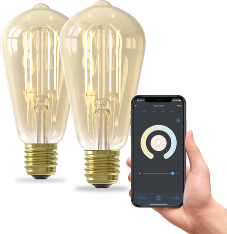 Inteligentna lampa Calex - zestaw 2 sztuk - oświetlenie LED z żarnikiem Wi-Fi - e27 - rustykalna inteligentna żarówka złota - możliwość przyciemniania - ciepłe białe światło - 7w