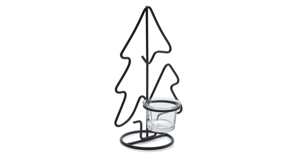 Metal xmas tree candle holder 23cm black + glass