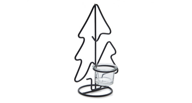 Metal xmas tree candle holder 23cm black + glass