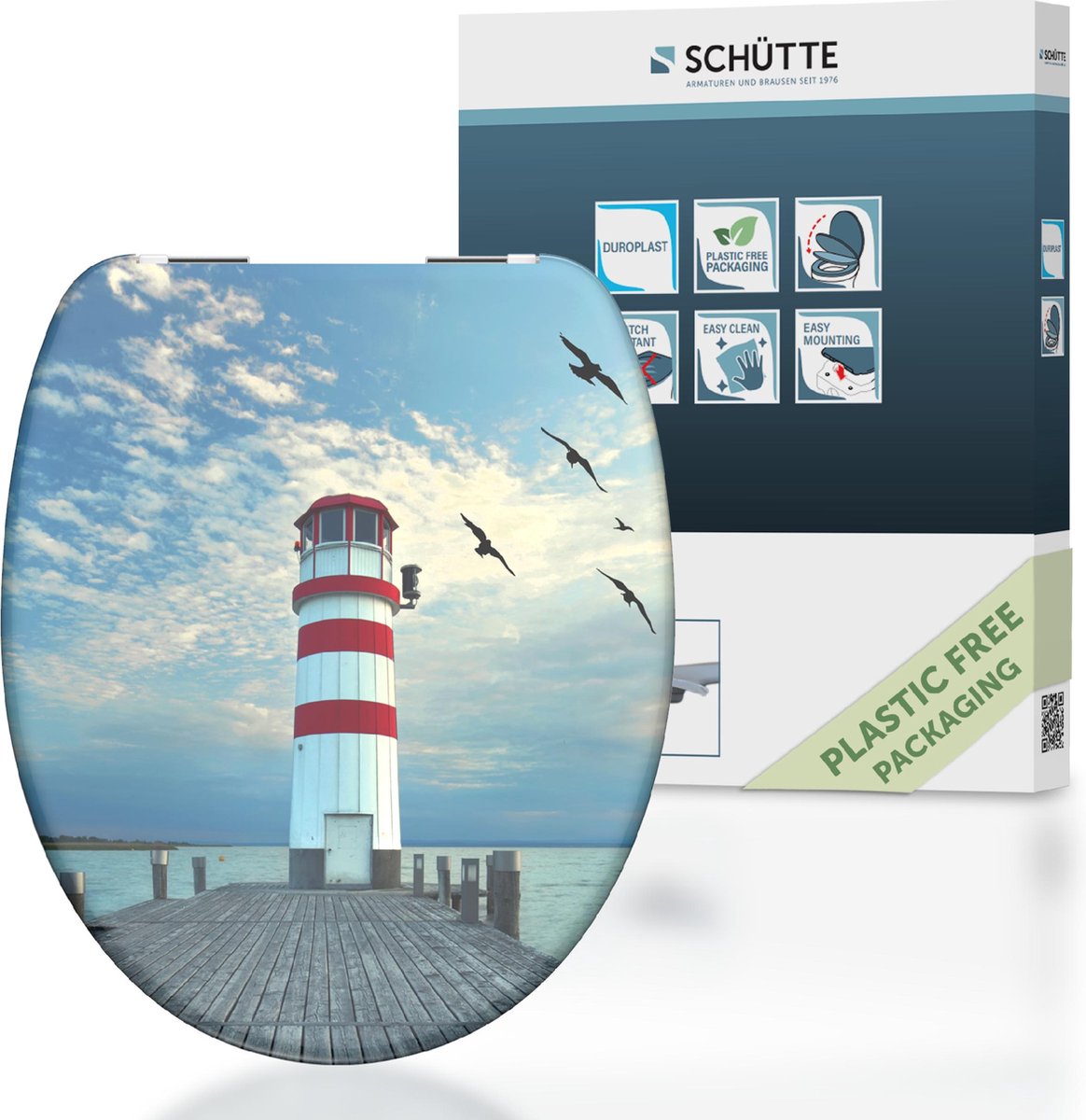 Deska sedesowa Schütte 82149 latarnia morska - duroplast - cichy domyk - chromowane zawiasy - dekor - druk jednostronny